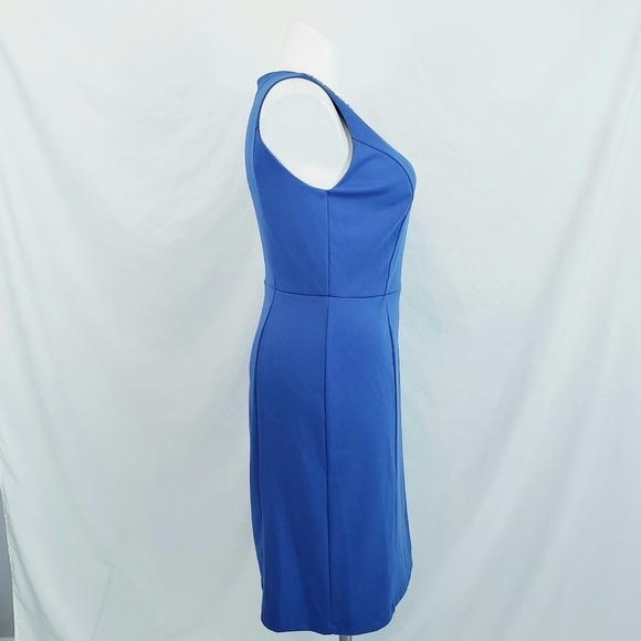 NWT Ashley Stewart Sleeveless Sheath Dress Beaded Neck Blue - Picture 3 of 10